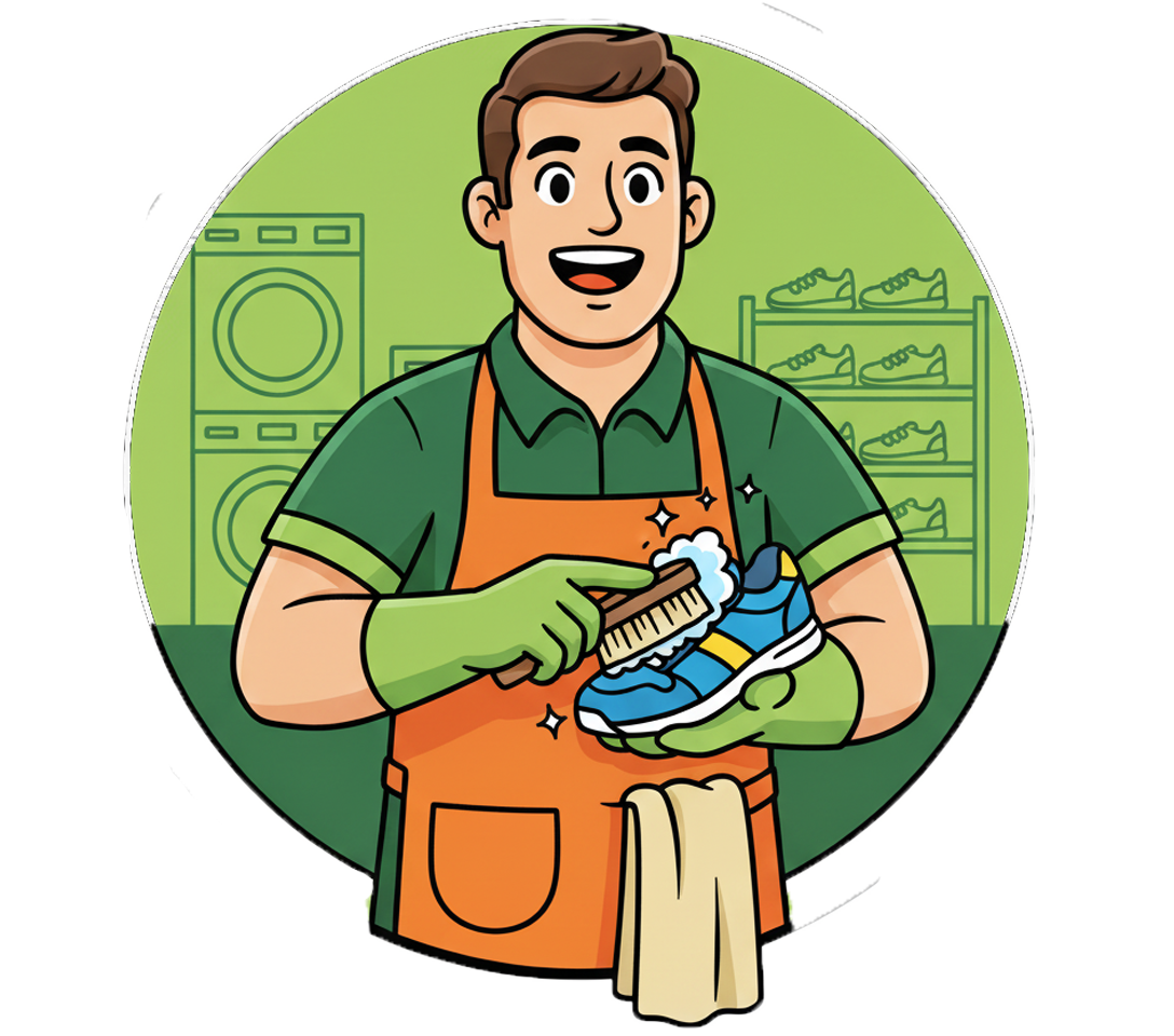 Ikon Laundry Sepatu dengan teknisi mencuci dan menyikat sepatu dengan peralatan lengkap